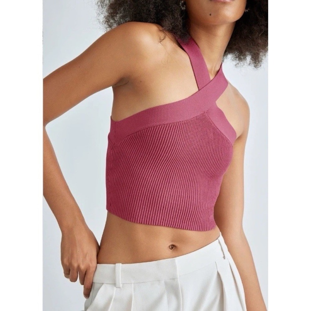Aritzia Babaton Sculpt Knit Criss Cross Cropped Tank Dark Rose Pink Women's XS